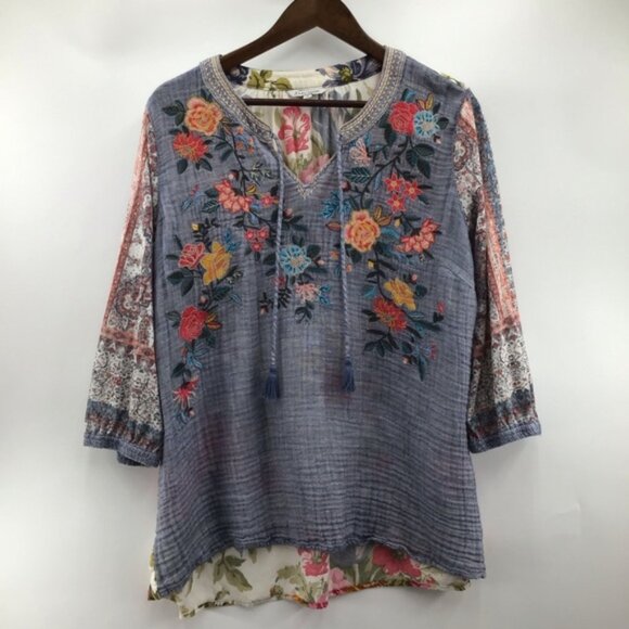 John Mark Multicolor Floral Embroidered Blouse - Picture 1 of 10